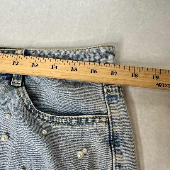 Pearl Embellished Light Wash High-Waisted Denim Jeans XLarge - Picture 6 of 8